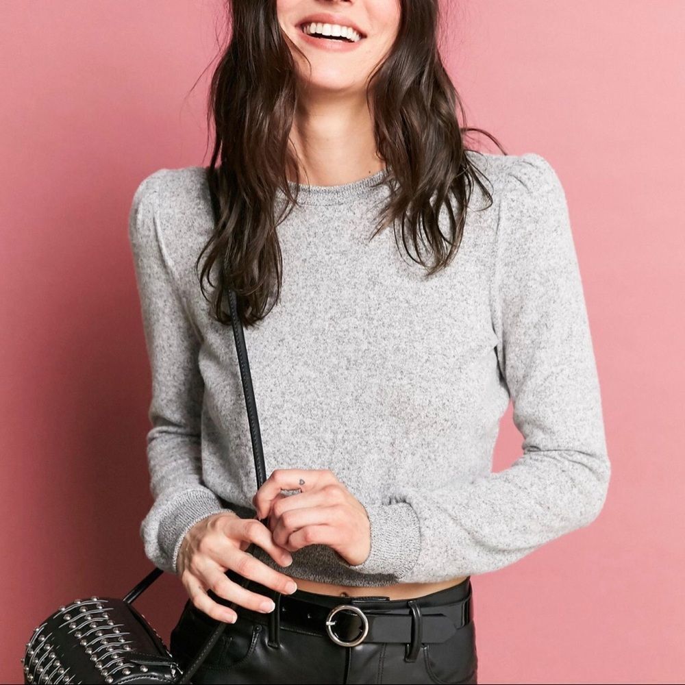 Out From Under Whitney Cropped Cozy Fleece‎ Sweatshirt Gray